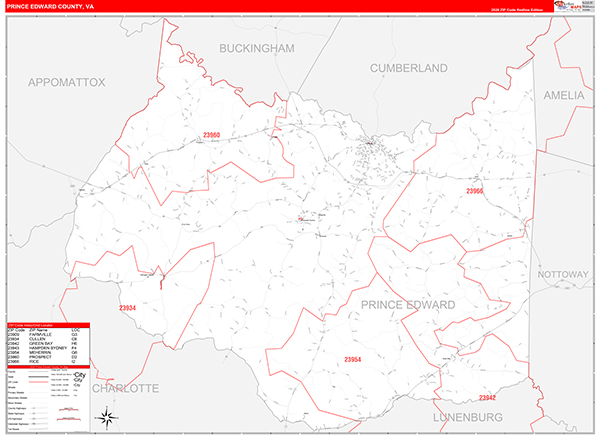 Prince Edward County, VA Zip Code Map